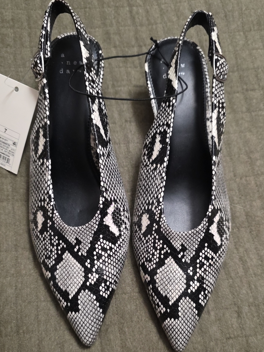 a new day Black and White Snake-Print Slingback Pumps